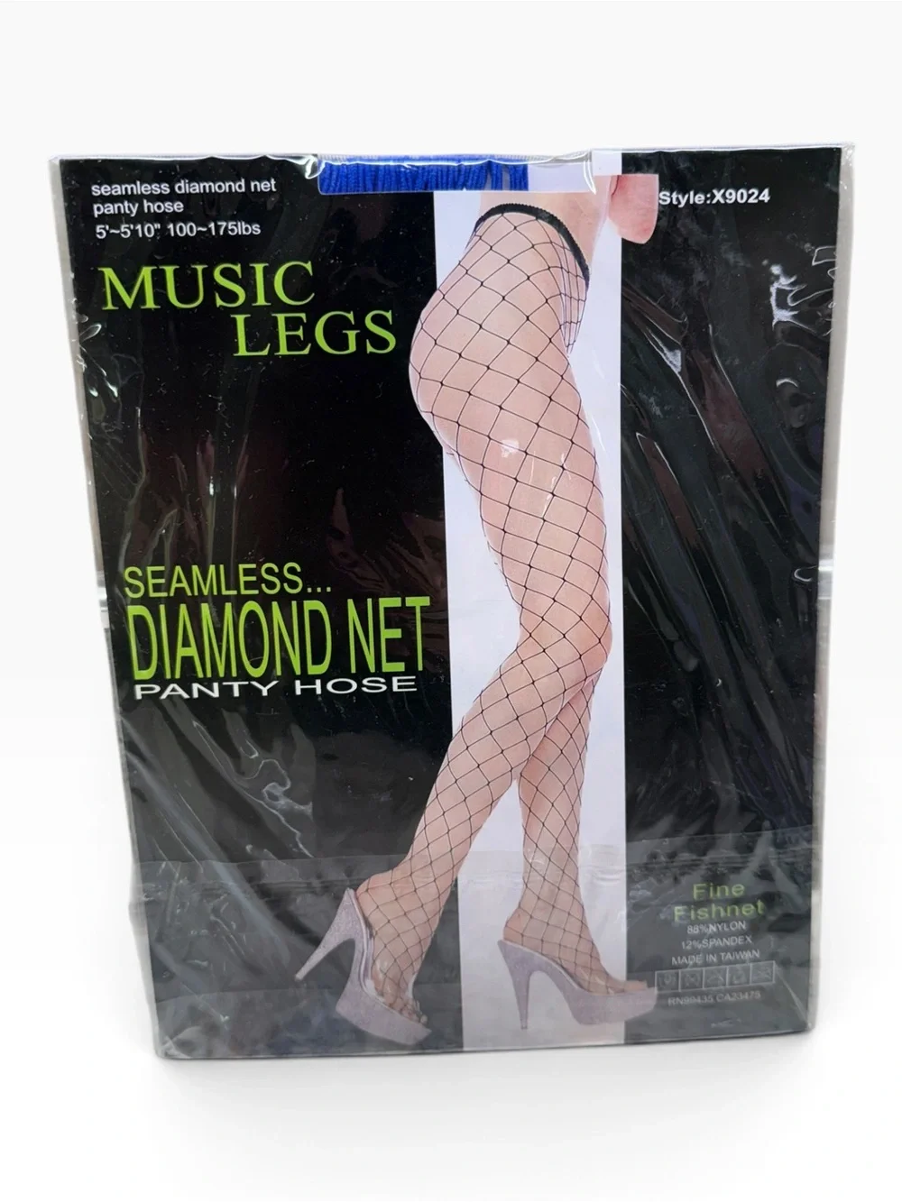 Music Legs Seamless Diamond Net Pantyhose X9024 OS 5’-5’10” 100-175lbs Blue